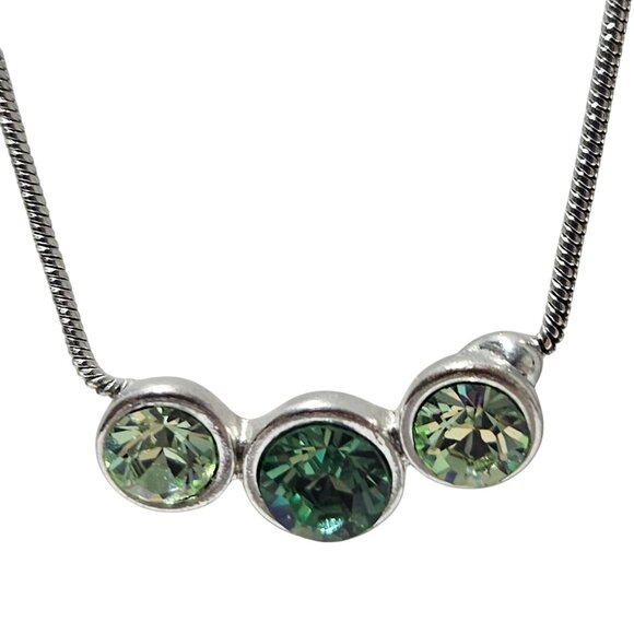 Elegant Green Three Stone Necklace Silver Tone Fashion Jewelry Gift Women - Picture 4 of 8